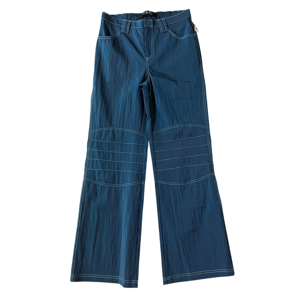 NWT Silence + Noise Blue Contrast Stitch Nylon Utility‎ Wide Leg Pants Sz 2